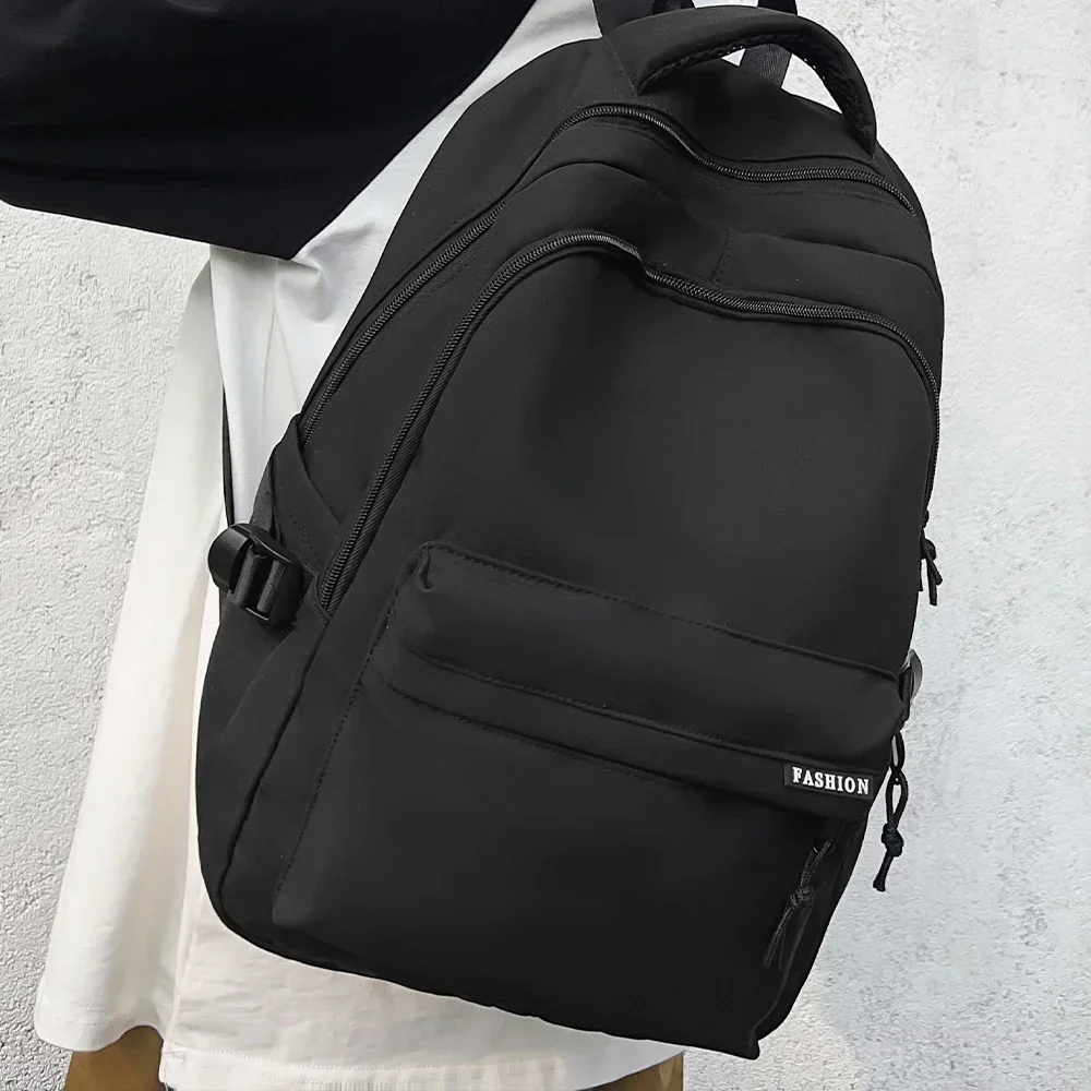 1pcs Large Capacity Solid Color Backpack for High School Students Durable Simple Black Travel Backpack for Middle School Teens