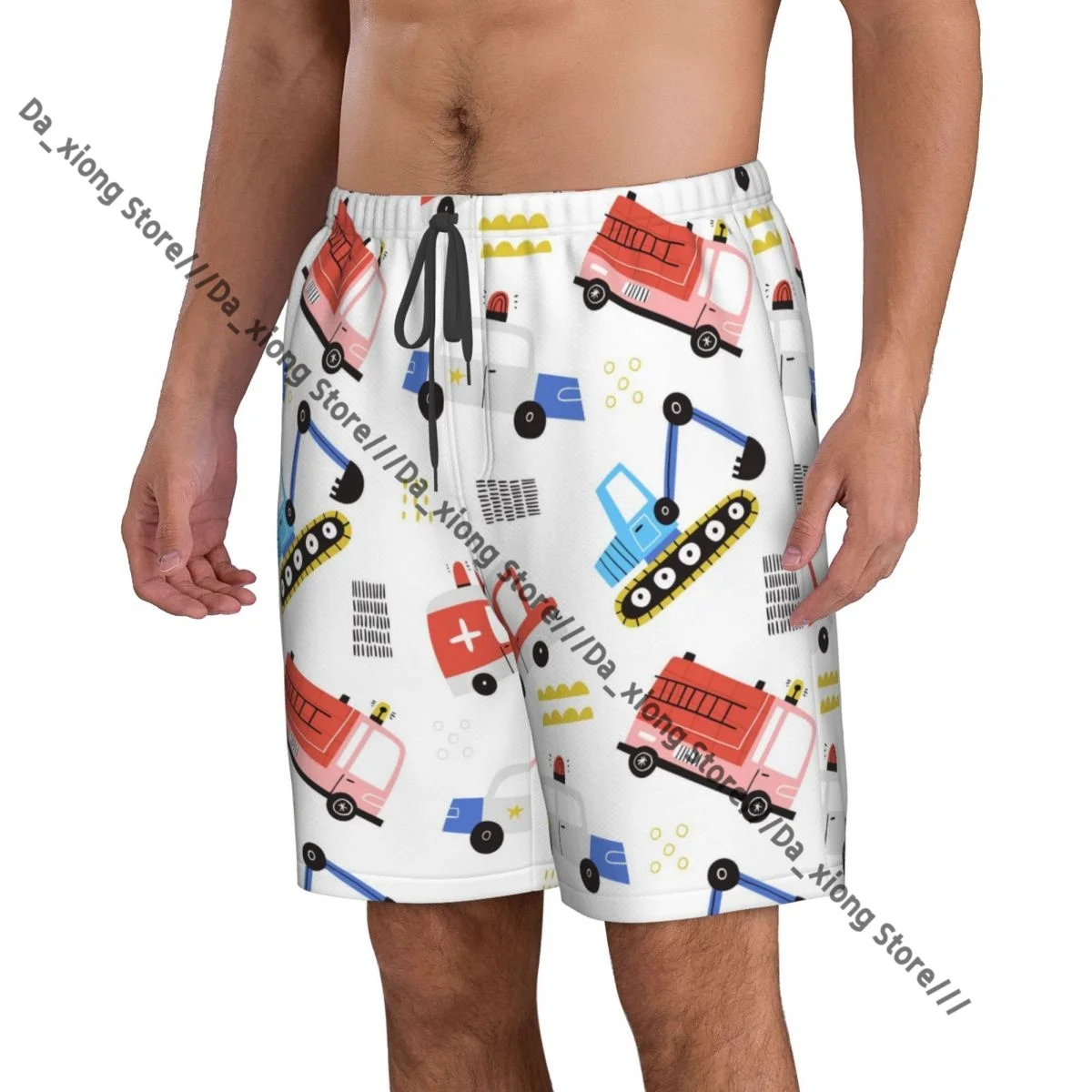 Cute Ambulance Police Car Fire Engine Truck Quick Dry Swimming Shorts For Men Swimwear Swimsuit Trunk Bathing Beach Wear