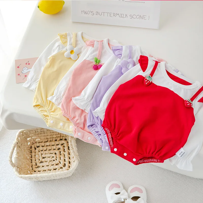 UNIFEMEN 2025 Spring Baby Girls Rompers Spliced Fruit Long Sleeve Coton Infant Girls Bodysuit Newborn Girls Jumpsuit Outfits