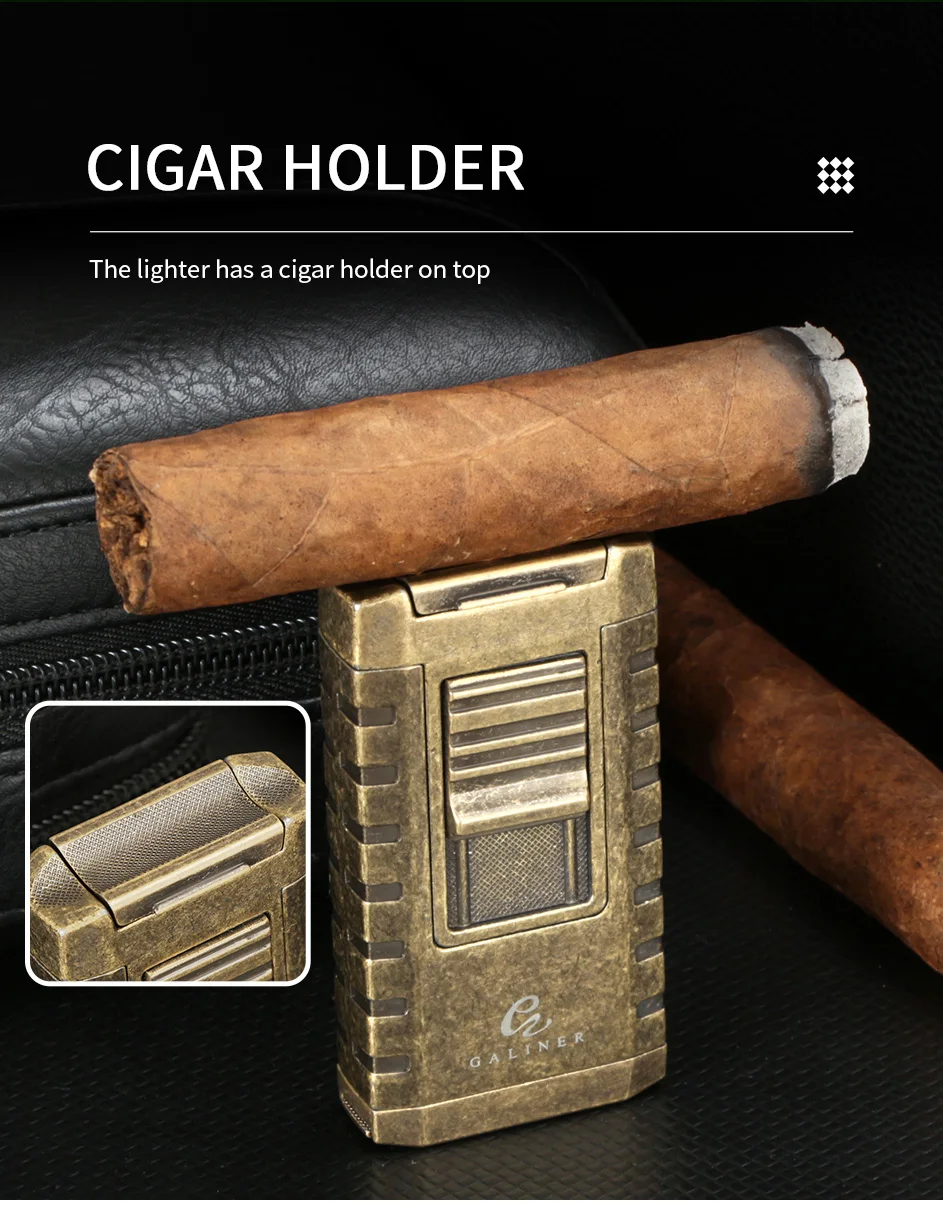 GALINER Cigar Cutter Lighter Set Smoking Accessories Puro Drill Punch New Unusual Lighter Jet Gas Charuto Knife