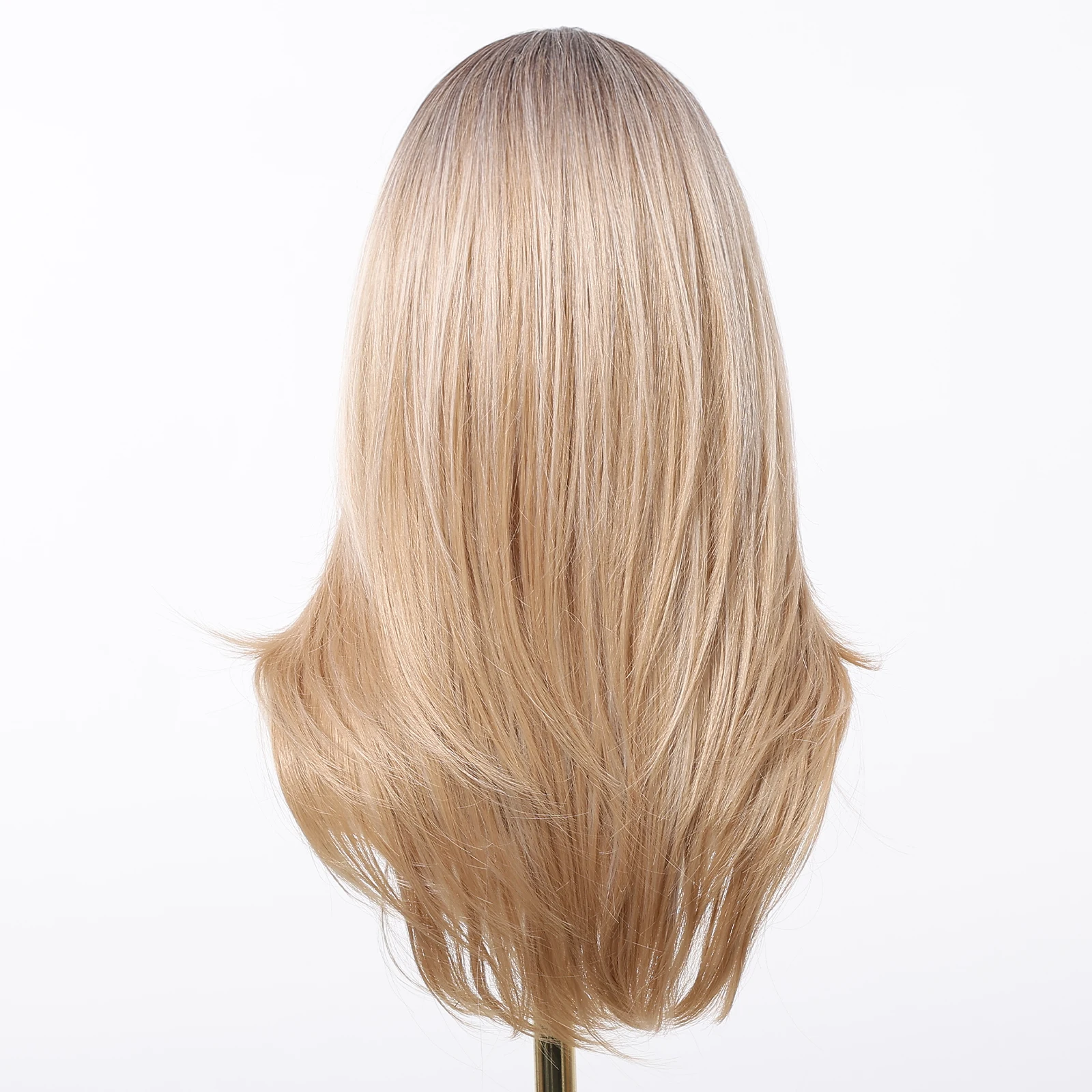 Ombre Blond Peruki Długie Proste Warstwowe Peruki z Grzywką Mieszane Blond Naturalna Syntetyczna Peruka dla Kobiet Codzienna Impreza Odporna na Ciepło