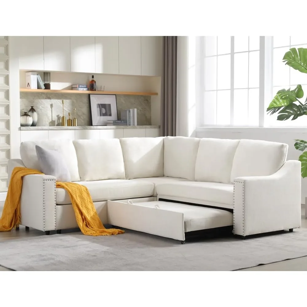 Video PROVIDED L-Shaped Sofa with Pull-Out Sofa Bed, Corner Sofa, Comfortable Living Room Furniture Set, Sleeper Sofa Beds