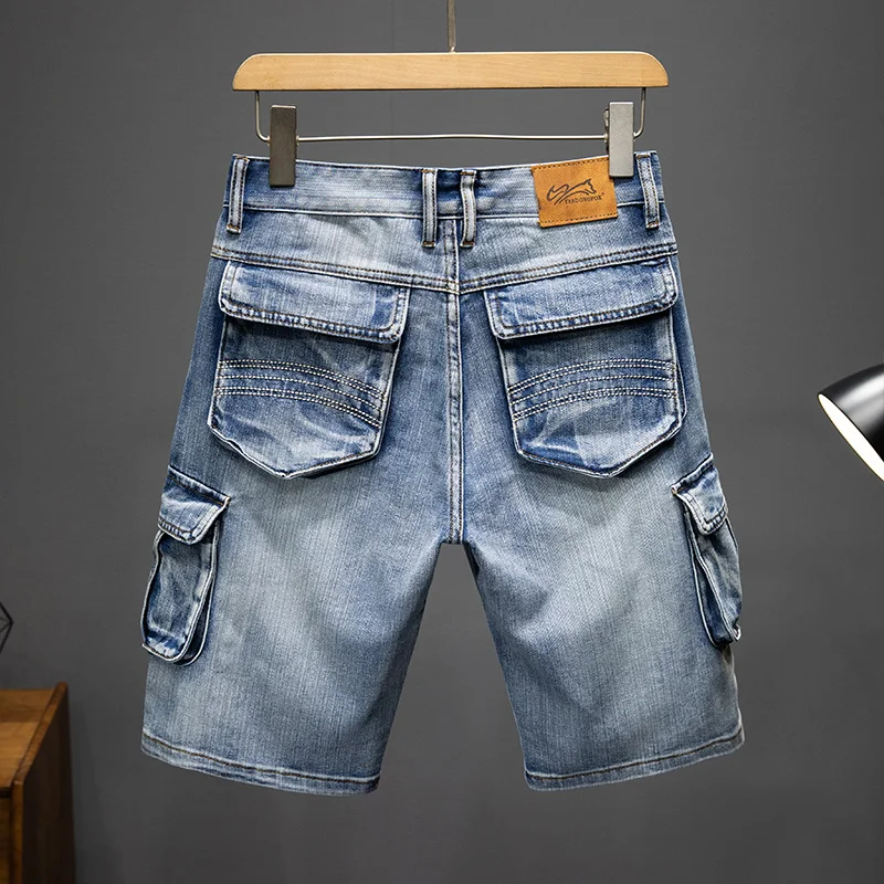 Trendy Workwear With Multiple Pockets Denim Shorts For Men Summer Straight Fit Loose Oversized Trendy Comfortable Casual Jeans