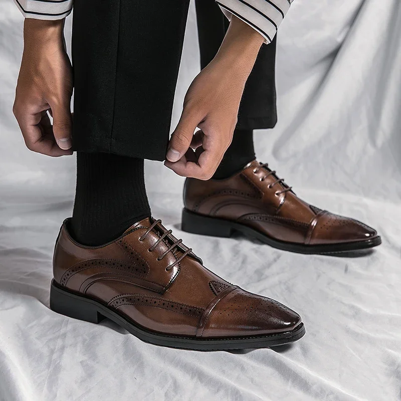 Luxury British Brogue Leather Shoes Men Fashion Party High Quality Casual Men Shoes Driving Classic Slip on Dress Office Lacing image 2