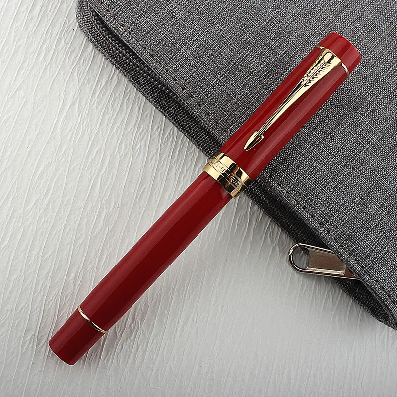 

High Quality Business JinHao 100 Acrylic Fountain Pen Red Spin Golden Arrow #6 Nib Fude Calligraphy Office Supplies Pen