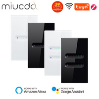 MIUCDA Tuya WiFi/Zigbee Smart Dimmer Switch Touch Light Switch US 1/2 Gang Glass Panel APP Remote Control For Alexa Google Home