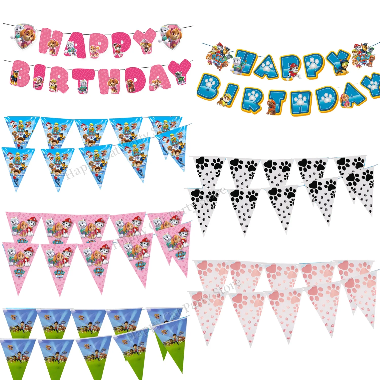 Bandeira de Feliz Aniversário Paw Patrol, Decoração de Festa, Bandeira da Cadelinha Skye, Bandeirola de Cachorro, Lembrancinhas de Festa Paw Patrol, Suprimentos de Decoração