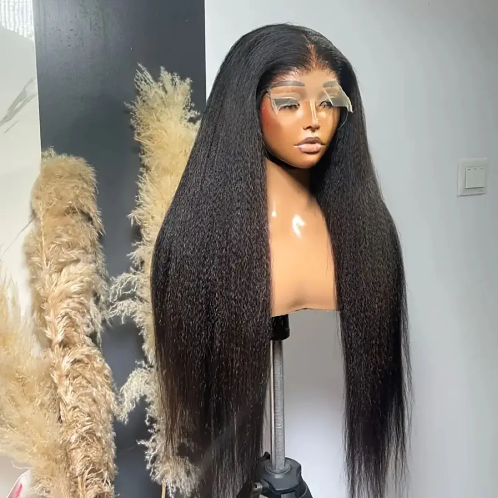 人毛密度200% # 女性用1Bナチュラルカラーウィッグ 5x5 13x4レースフロントウィッグ 女性用縮れストレートレースフロントウィッグ