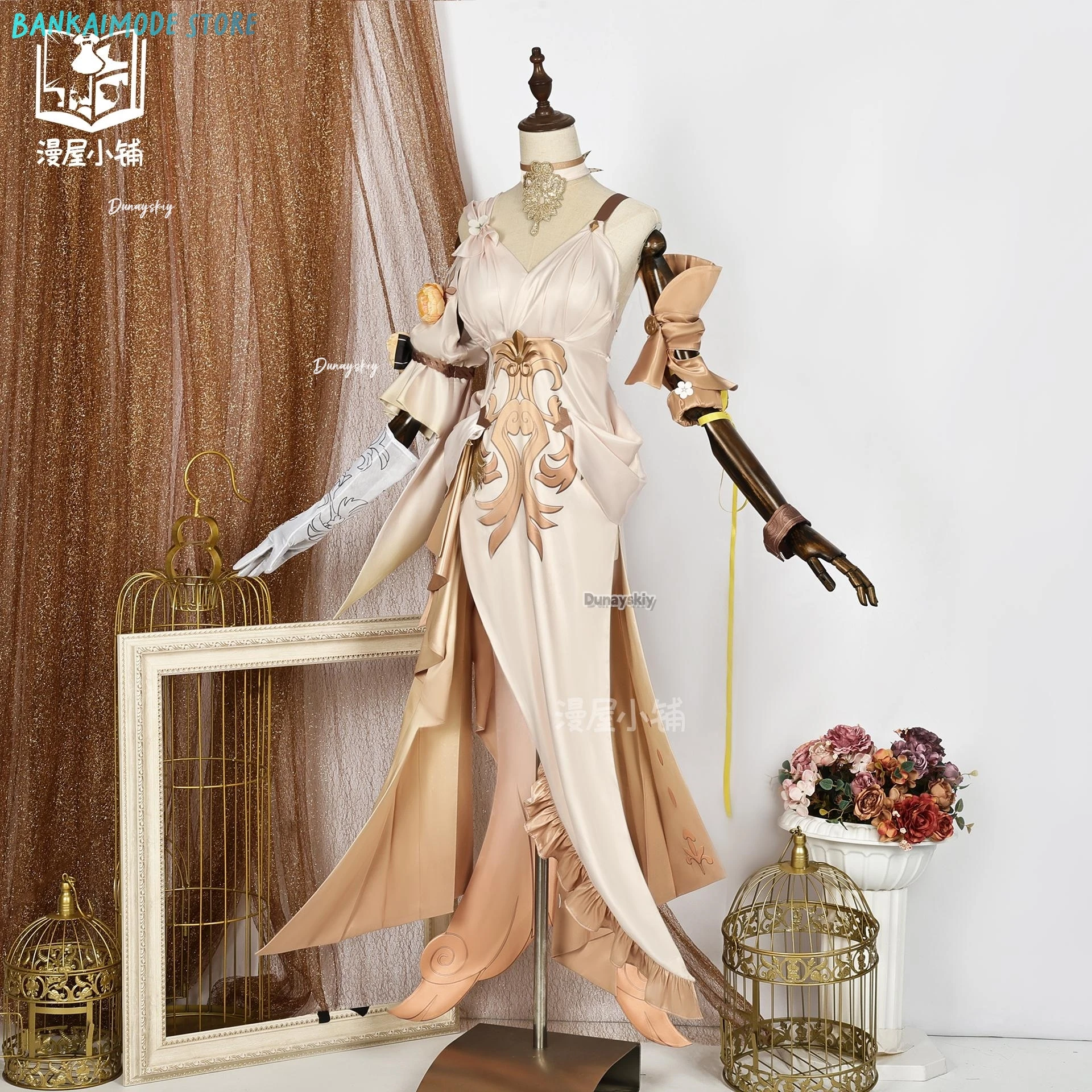 Aglaea Cosplay Game Honkai: Star Rail Costume Golden Wig Elegant Gorgeous Formal Dress Halloween Party Role Play Clothing Set