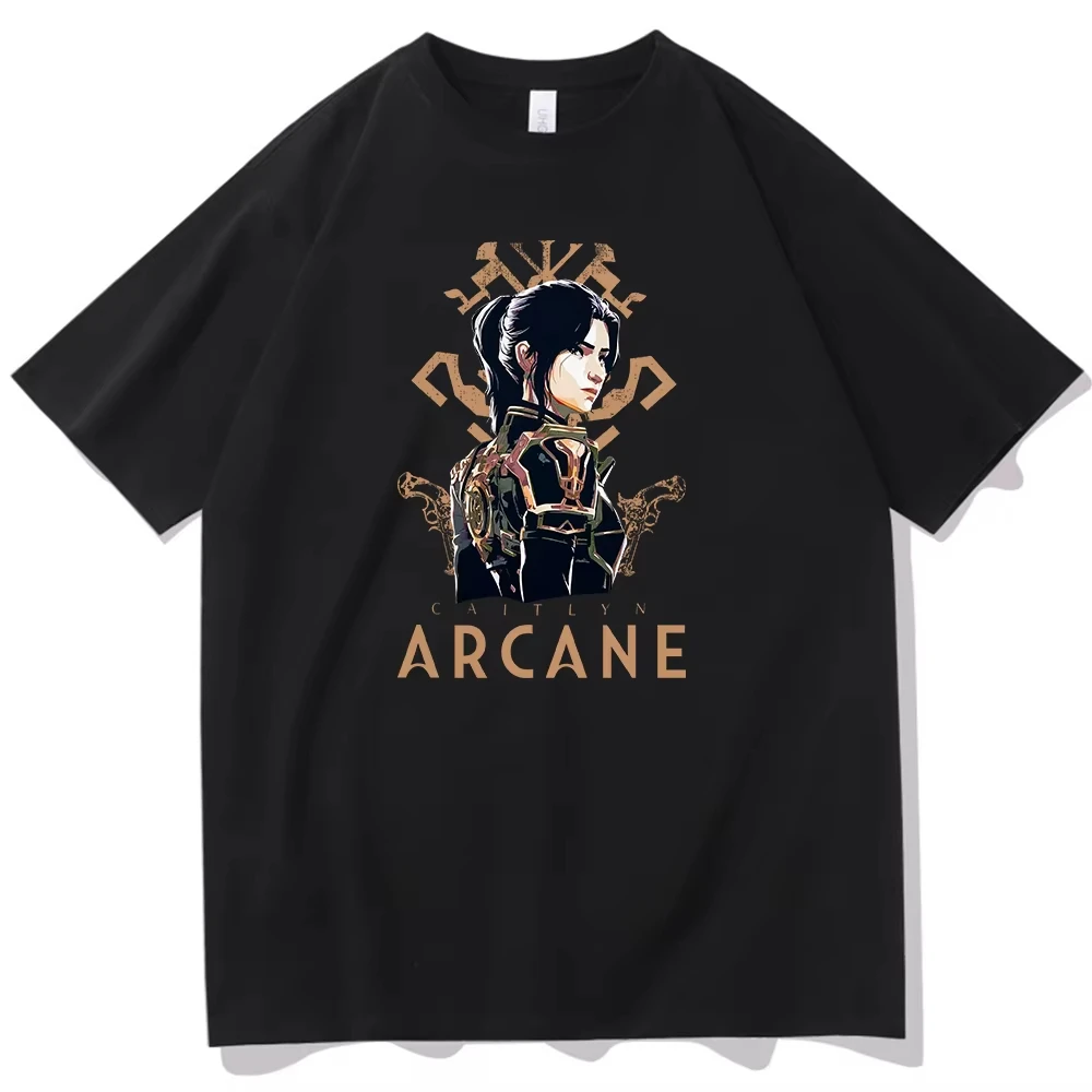 Arcane Season 2 Caitlyn T-shirt O-Neck Short Sleeve Shirts Fans Gift