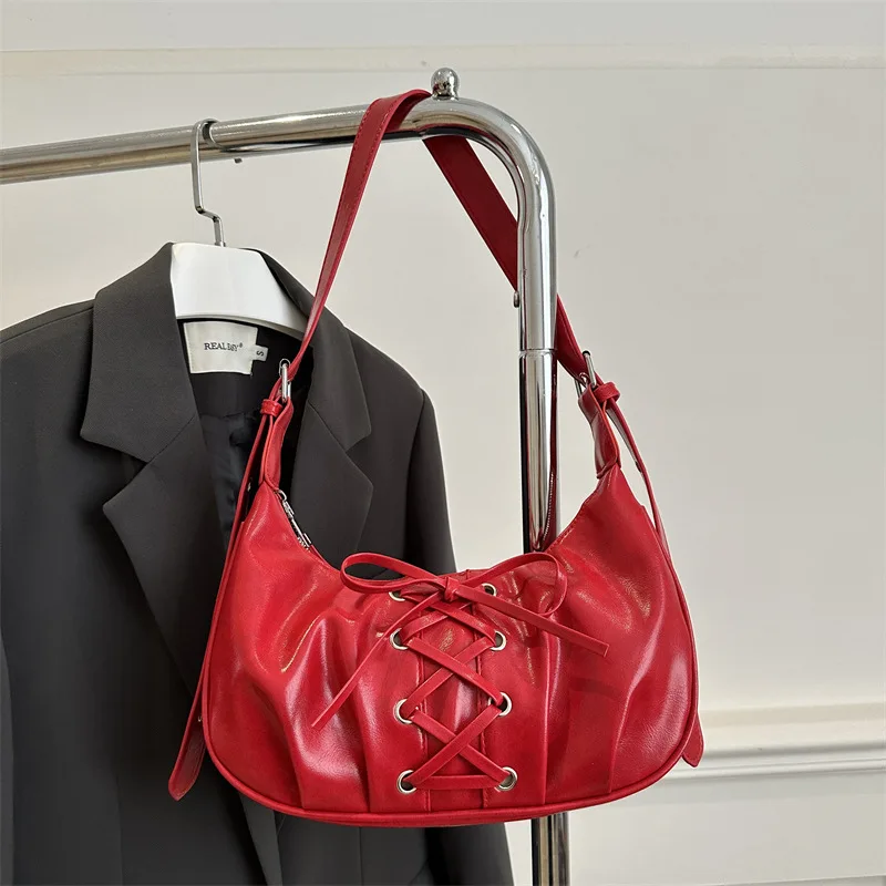 Schicke Schleifendesign Halbmond-Form Umhängetasche Y2K Vintage-Stil Hobo Handtasche für Damen Täglicher Gebrauch – Detail 13