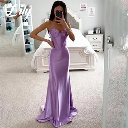 Lily Elegant Purple Party Dresses Trumpet Stain Sweetheart Celebrity Dress Spaghetti Strap Pleat Special Occasion Dress 프롬 드레스