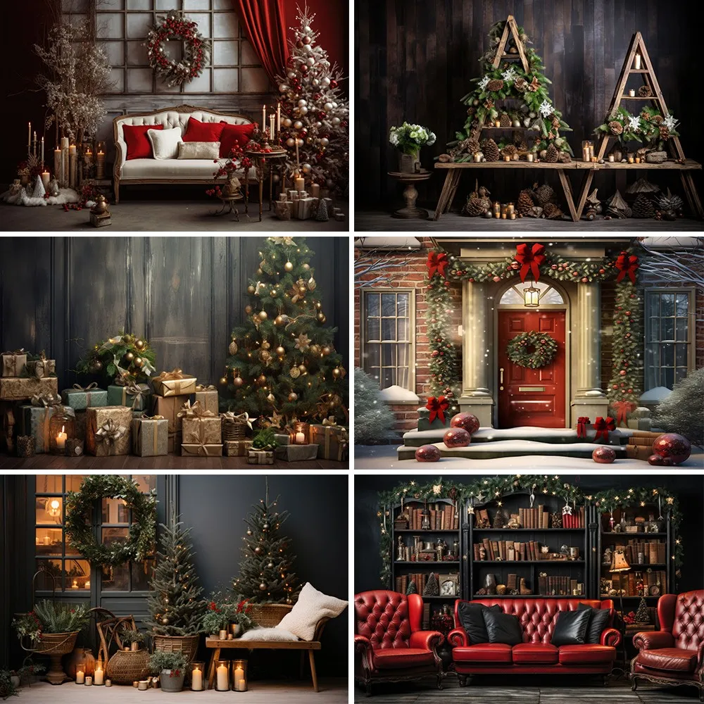 

Bonvvie Christmas Photography Background Xmas Tree Fireplace Stocking Window Kids Portrait Photocall Family Party Decor Backdrop