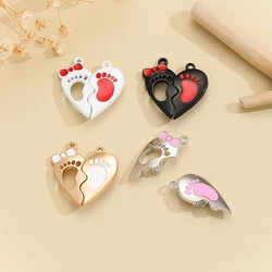 4 pairs Mixed colors Fashion Cute Heart-shaped Foot Pendant Magnet Clasp DIY Lovers Necklace Bracelet Jewelry Making Accessories