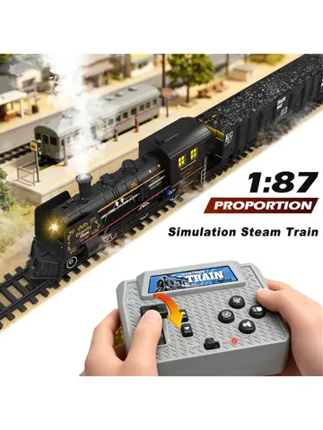 1:87 RC Steam Train 2.4G Simulation Remote Control Spray Track Train Electric Railway Set  Railway Toy for Kids Christmas Gifts