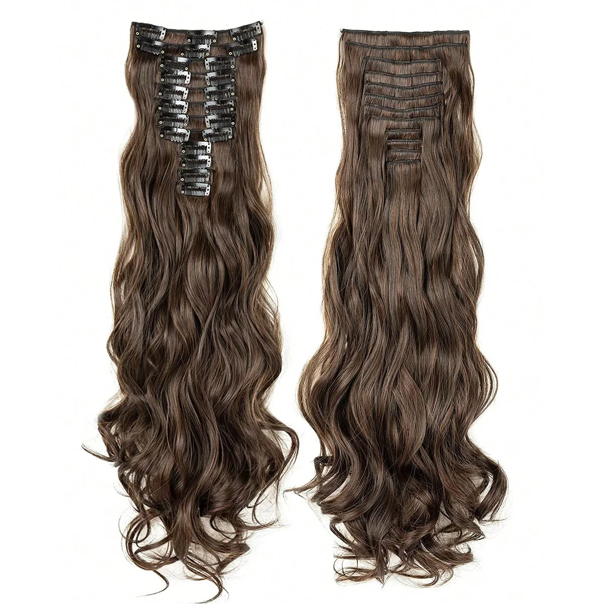 Clip in Hair Extensions Long 22inch Curly Synthetic Clip on Hair Extension Natural Black Thick Hair Extensions Wavy Hairpieces