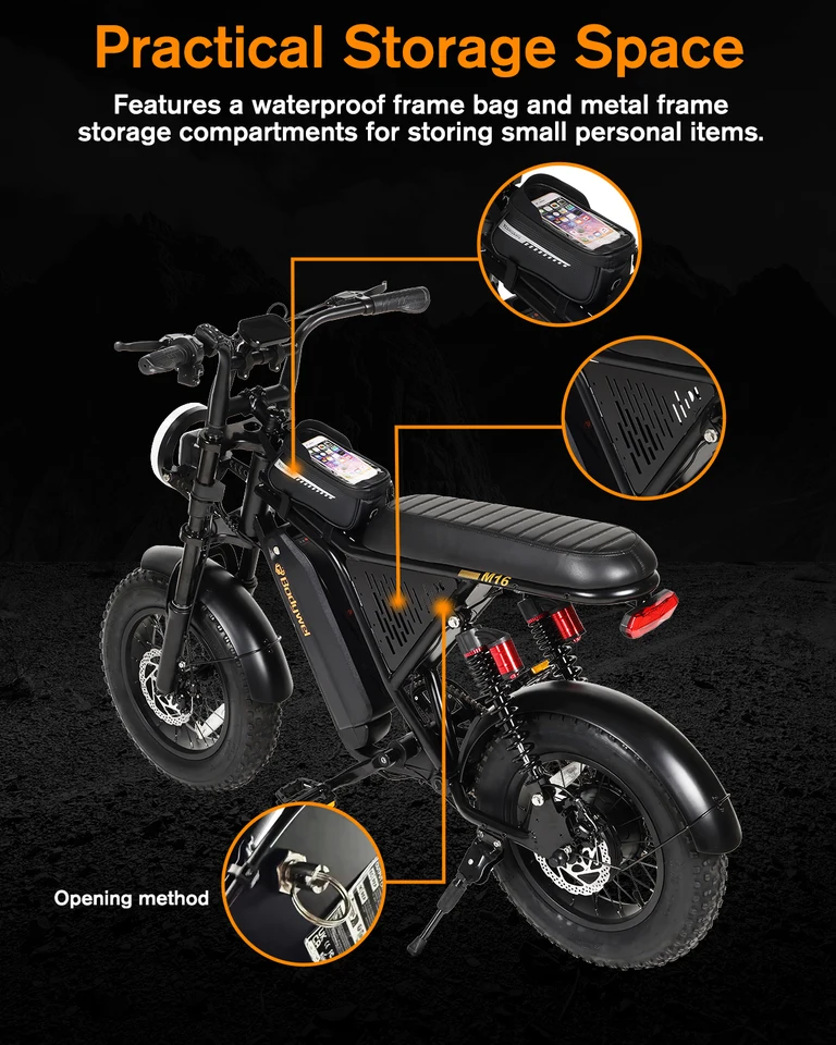 1500W peak Motor Bodywel M16 PRO Fat Tire Electric Bike, 48V 15.6Ah Removable Battery, 40 Mile Range,16"x4.0 Off-Road E-Bike, UL2849–Ships from US image 7