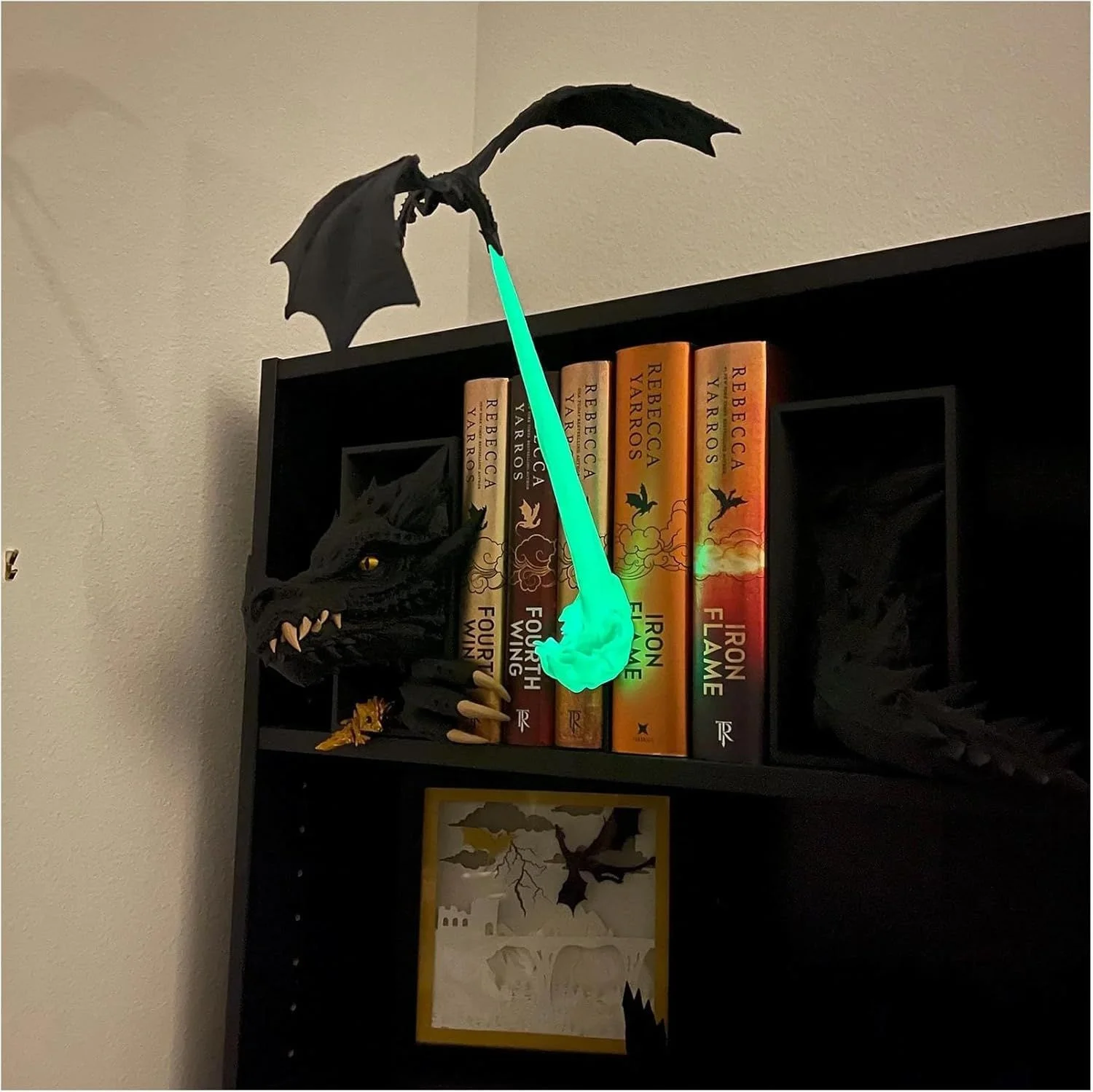 Dragon Flame Book Corner Creative Gothic Dragon Flame Bookshelf Statue Home Bookshelf Decor Ornaments Flame Book Nook  Sculpture