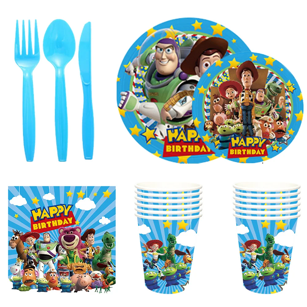 Cartoon Toy Story Theme Birthday Decorations Party Disposable Tableware Paper Napkins Cups Plates Tablecloths Straw