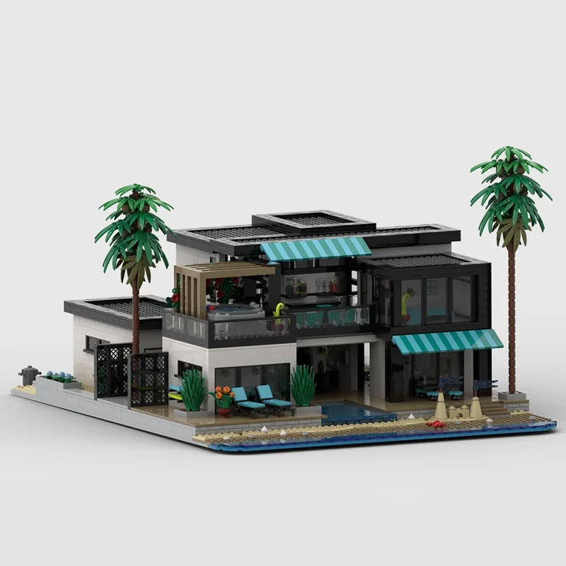 Moc Bouwstenen Strand Villa Vakantie Thuis Technologie Modulaire Bakstenen Model Geschenken Kerst Speelgoed DIY Sets Montage
