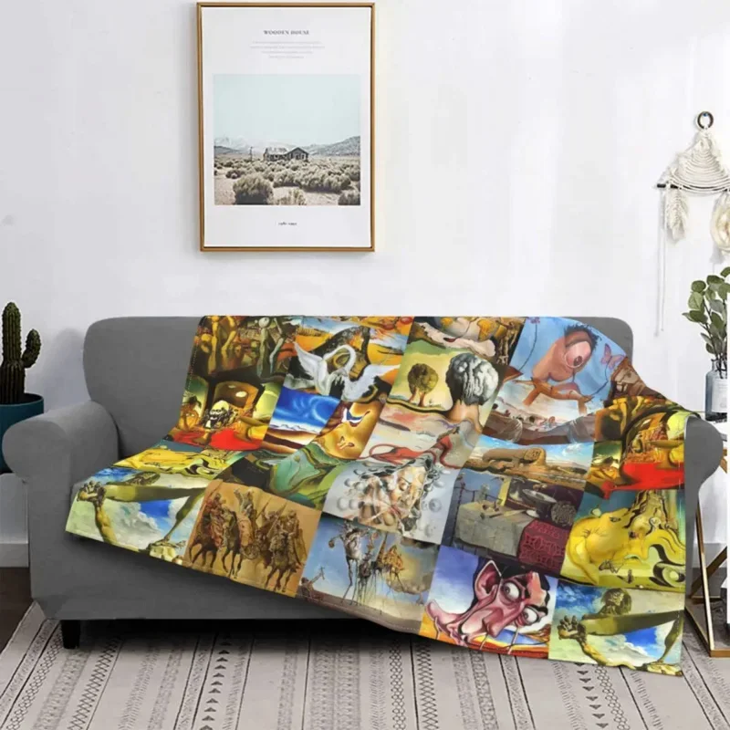 Fleece Salvador Dali Collage Throw Blanket Warm Flannel Abstract Spanish Surrealism Artist Blankets for Office Sofa Bedspreads