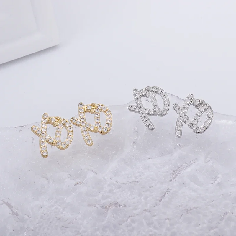 High Quality Hip Hop Cubic Zirconia Xo Letter Pendant Earrings Necklace Set for Men and Women Fashion Trend Jewelry