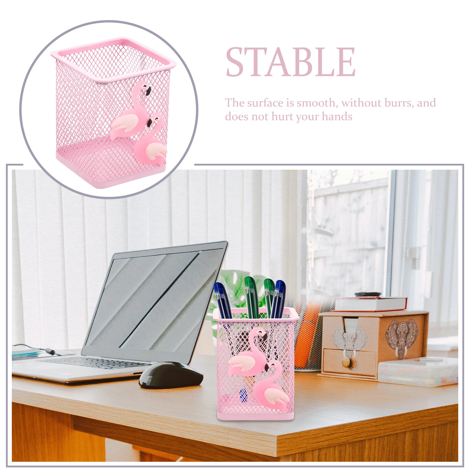 

2Pcs Flamingo Pen Pencil Holder Metal Square Desktop Pen Pot Mesh Pencil Organizer for Desk Brush Holder Stationery Organizer