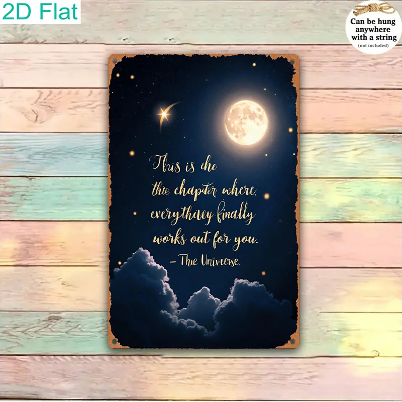 2DPlane - 1A vintage metal decorative plaque | The moon and stars under the night sky，With inspirational words，Tin wall art，Suit