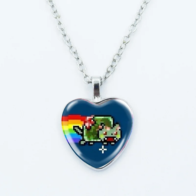 Kreative lustige Katzen-Memes-Herz-Anhänger-Halskette, Tierform, Kunstfoto, Glas-Cabochon-Schmuck, für Kinder und Frauen – Detail 10