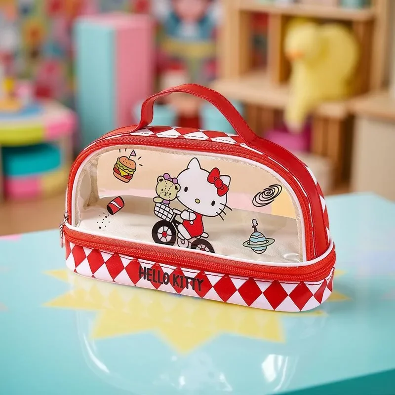 Cinnamoroll & Kuromi Klarer 2-lagiger Organizer – Kosmetiktasche mit großem Fassungsvermögen für Schule/Toilettenartikel, wasserdichte Aufbewahrungstasche