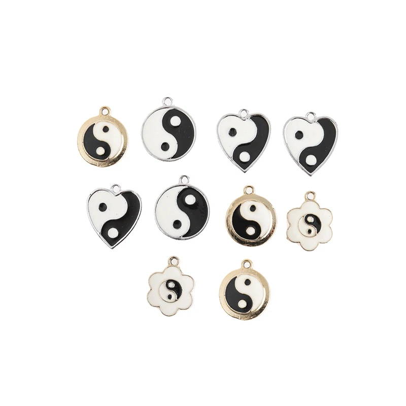 10pcs Enamel Heart Round Kongfu Tai Chi Charms Pendants For DIY Yin Yang Charms Bracelets Necklace Earrings Jewelry Accessories