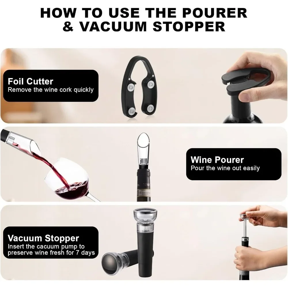 Electric Wine Opener Set Electric Wine Bottle Opener with Storage Base/Wine Aerator Pourer/Foil Cutter/Wine Stopper view 3