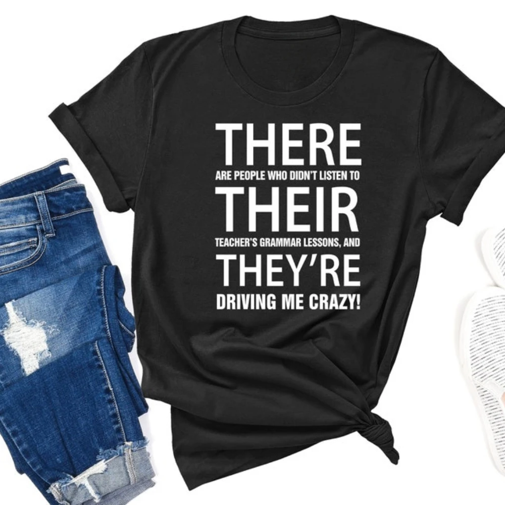 Funny Teacher Gift English Grammar Teacher Women's T-shirt Thanks Teacher Letter Men Tops Summer Short Sleeved Women's Clothing
