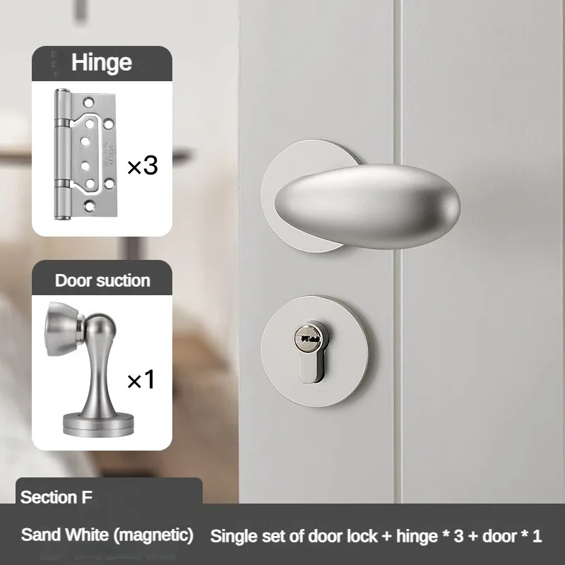 ロック 室内寝室ドアロック 磁気吸引式 静音 ユニバーサルドアハンドル シンプル木製ドアロック シルバー スペースアルミニウムドア