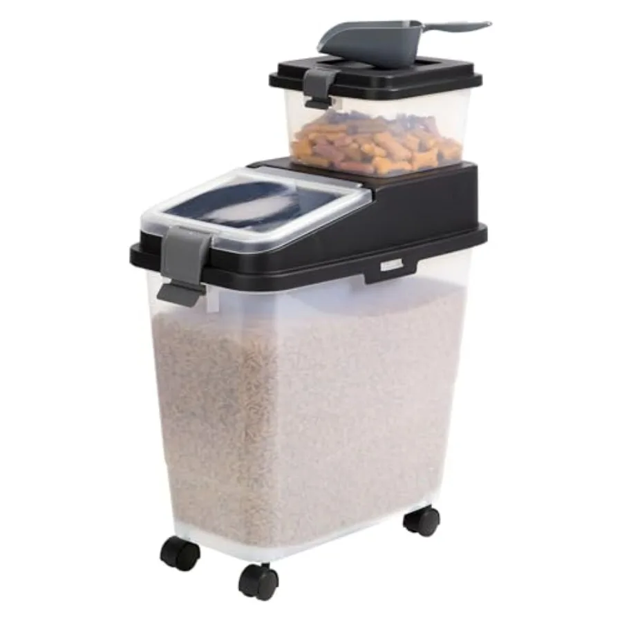 3 Piece Airtight Dog Food Storage Container for Home Use, BPA-Free Plastic, Gray, Airtight Seal with Wheels and Portion Scoop