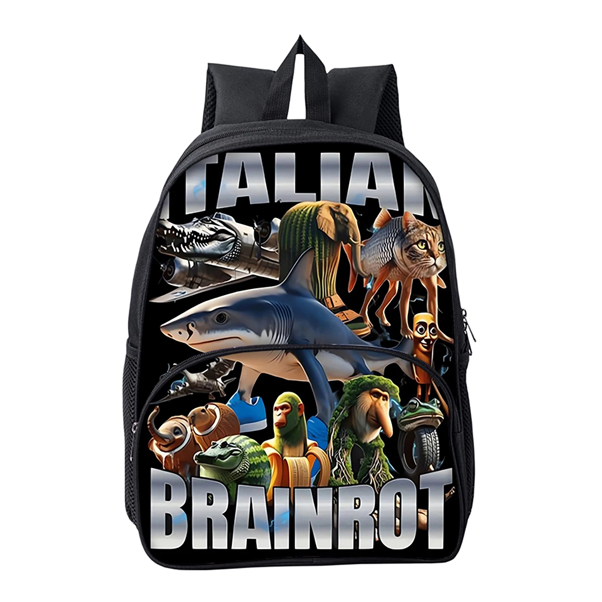 

Hot Italian Brainrot Print Round Front Pocket Backpacks for Boy and Girls Best Gifts 2D Flat Cartoon School Bag for Children