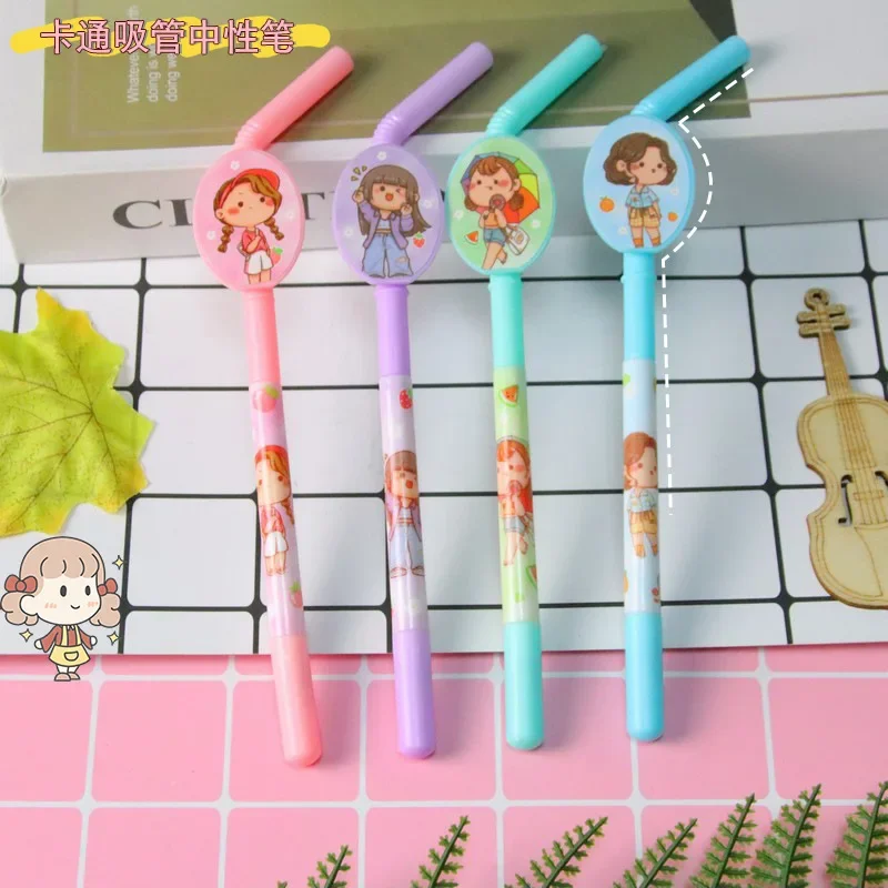 

50 шт., милая соломенная ручка-роллер для девочек, красивая цветочная пленка, подвесная ручка для вывески, студенческая канцелярская ручка