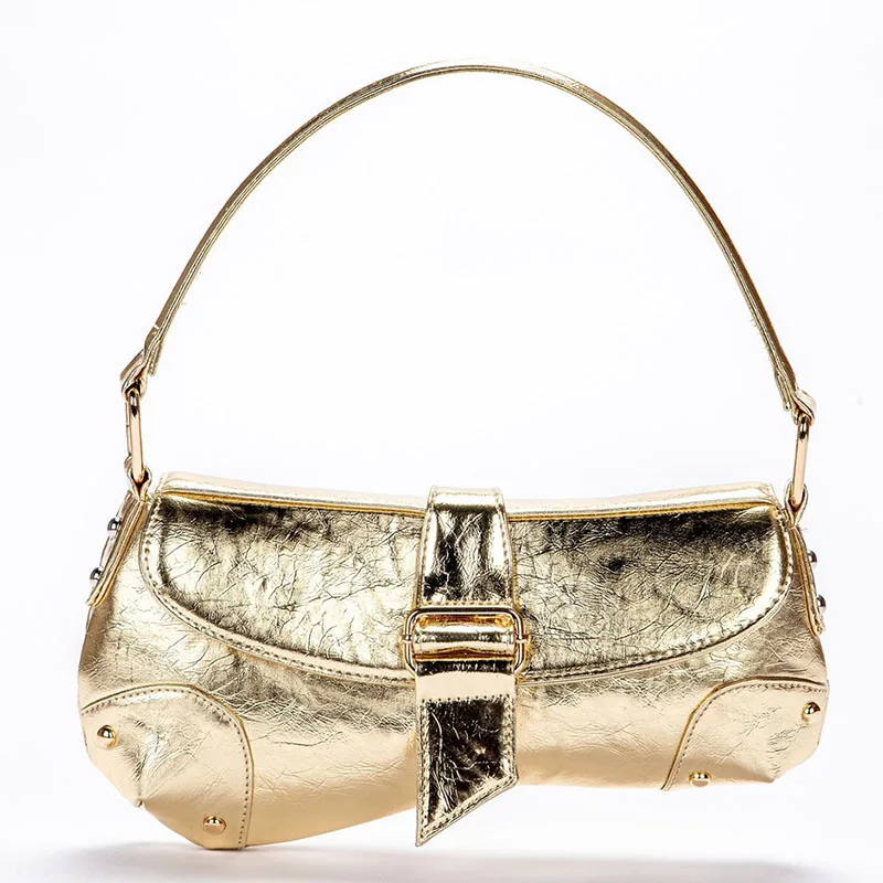 

Vintage Leather Spicy Girl Armpit Bag New Fashion Maillard Style Shoulder Bag Rivet Belt Trendy Saddle Bag Retro Handbag