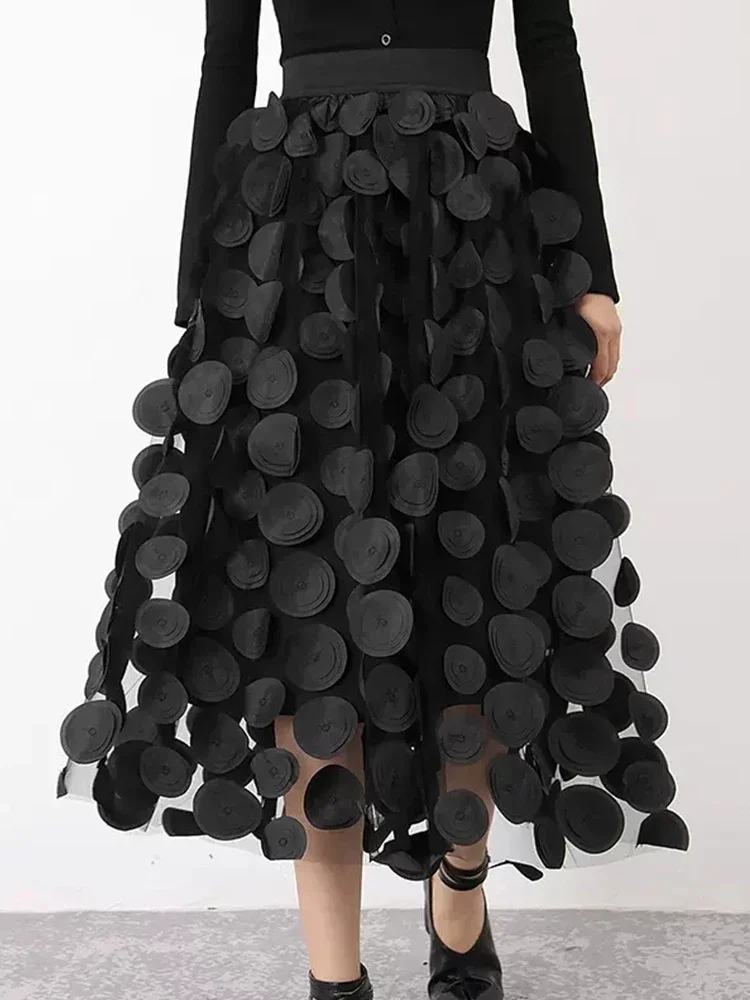 Jupe longue en Tulle noir pour femmes, Design à la mode, élégante, Vintage, ligne A, taille haute, jupe Midi, printemps été, 2025, JJ321