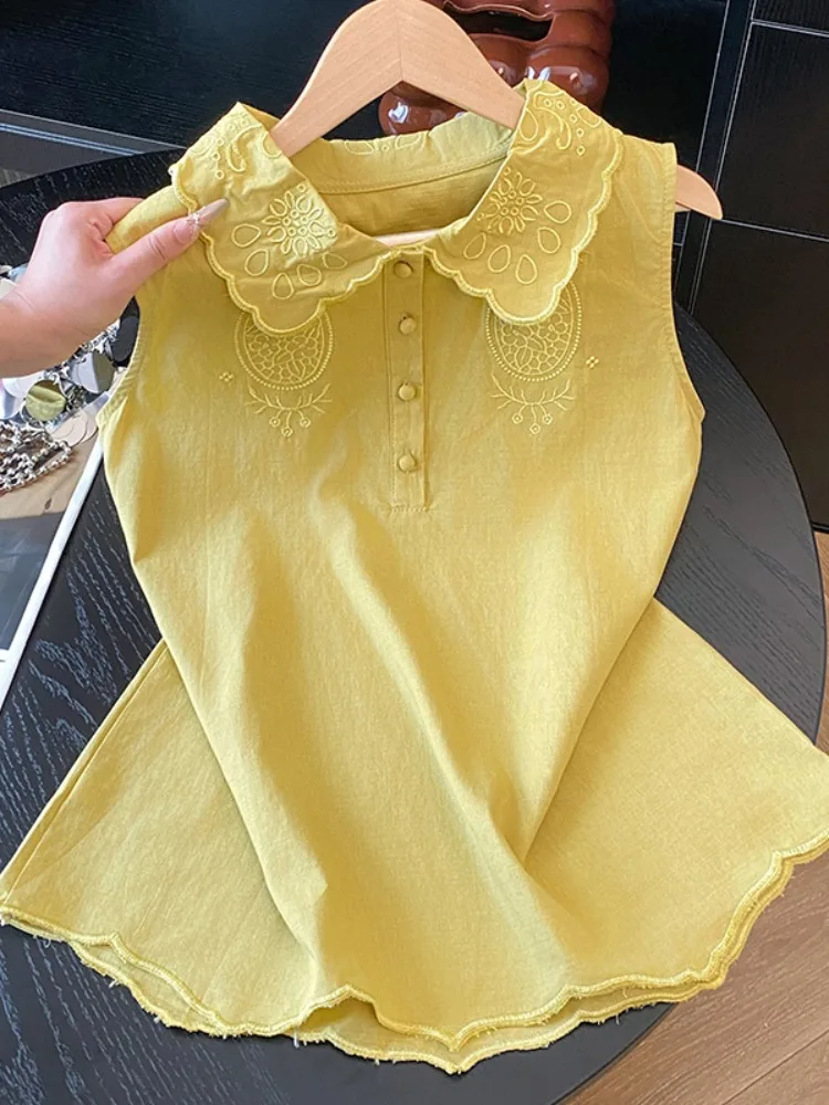 

Embroidered Collar Svel irt Women's Loose Fit Summer Design Sense Self-Preservation Sle Korean Version Top