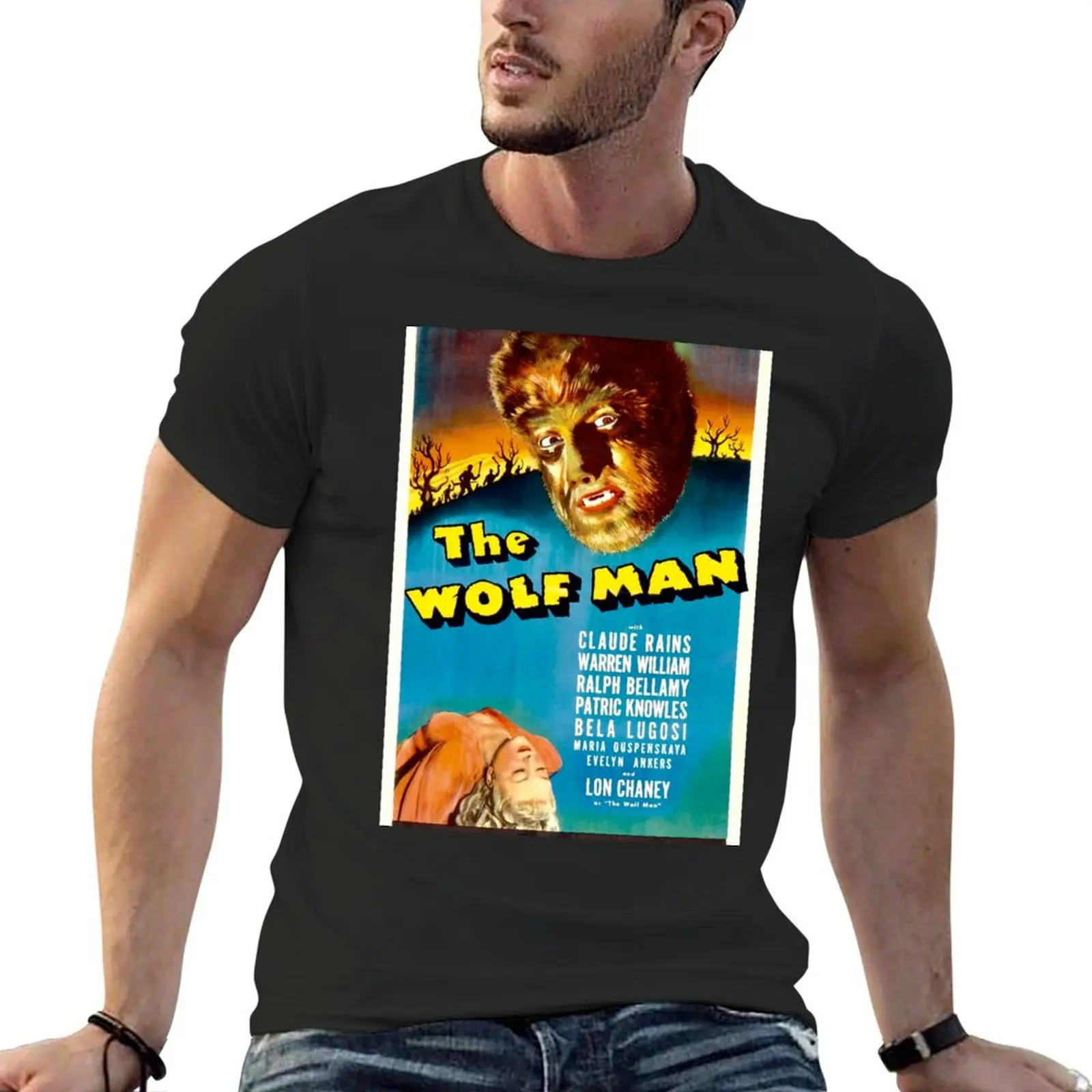 The Wolfman - vintage universal horror film poster (The Wolf Man) T-shirt summer tops tees mens graphic t-shirts funny