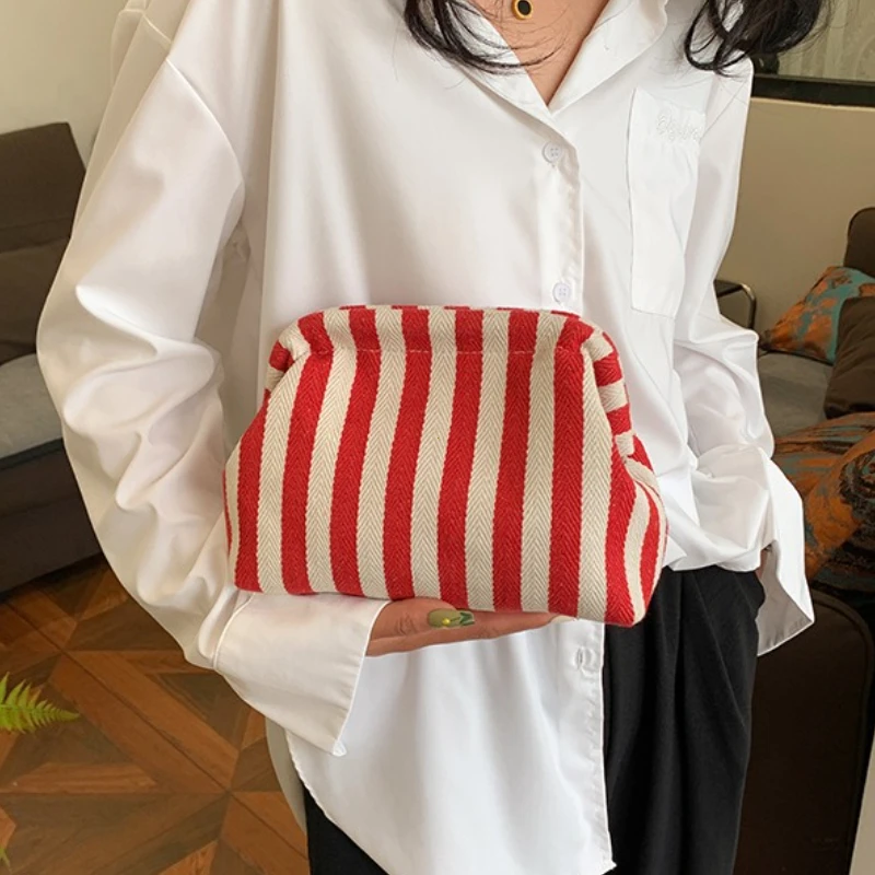 Vertical Woven Summer Crochet Purse Women Beach Clutch Handbags 2027Dumpling HoboCasual Colorblock Bag Ladies Ruched Cloud Purse view 3