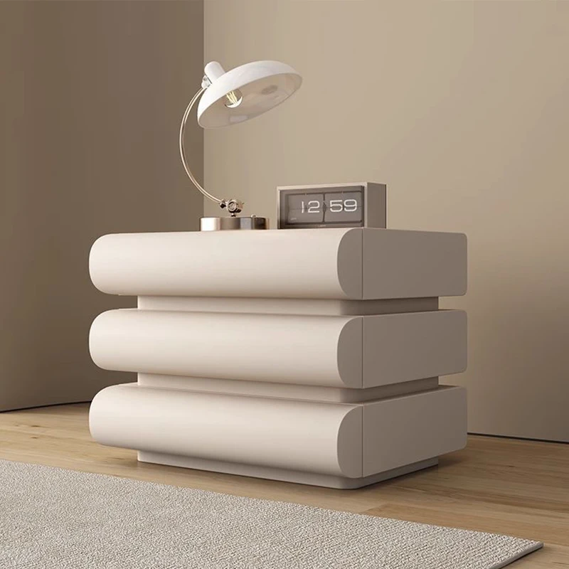 

SAT. Modern cream white bedside table simple design leather bedside table 3 drawers wholesale solid wood bedside table with lamp