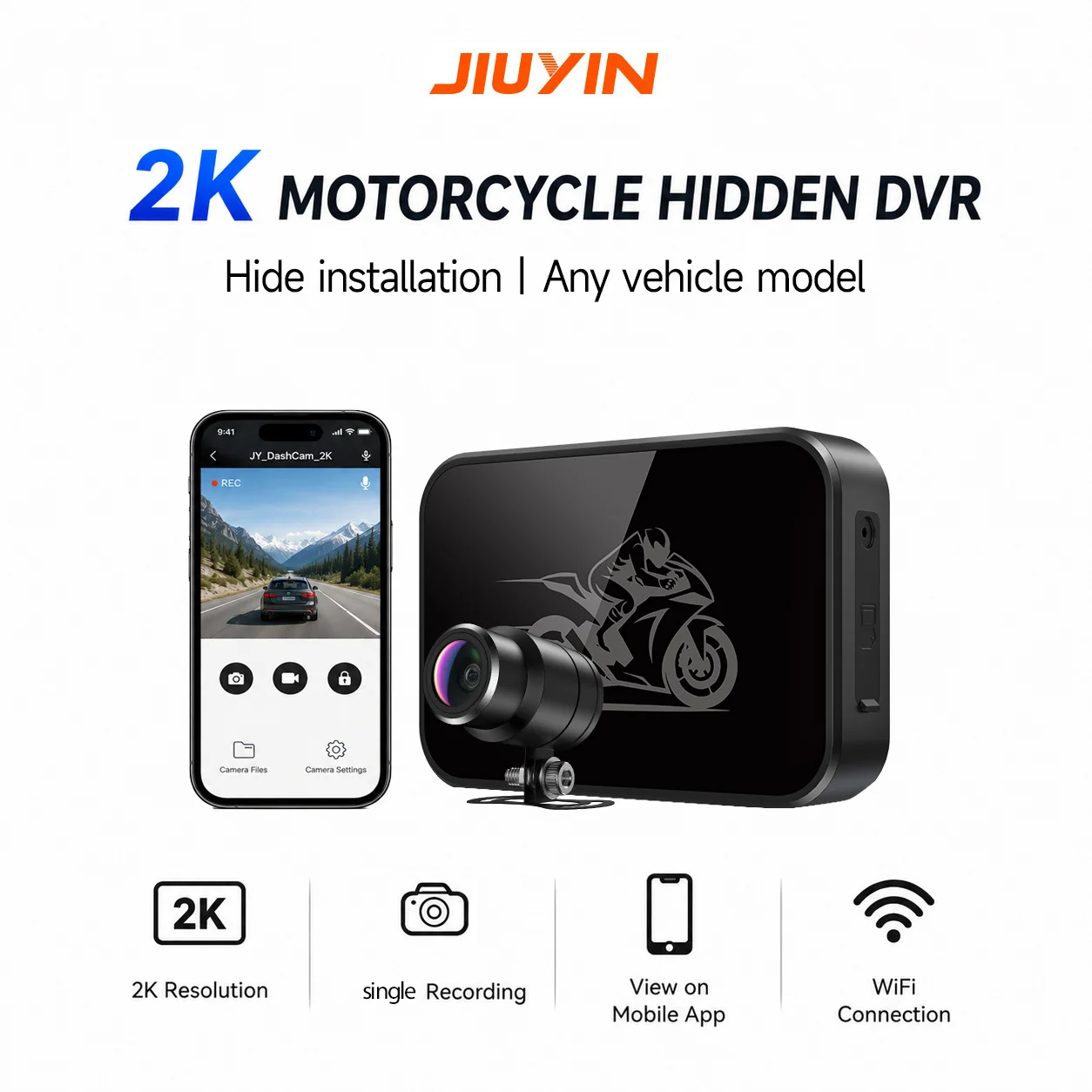 JIUYIN Motorcycle DVR 2K WiFi Waterproof motorcycle Action Single Camera Recorder Video Motorcycle Dash Cam Motorbike Black Box