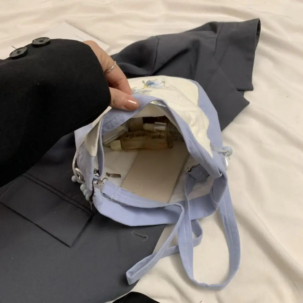 

Fashion Canvas Drawstrings Handbags Flower Embroidery Ethnic Style Bucket Bag Satin Silk Cosmetic Makeup Bag Women Purse Wallets