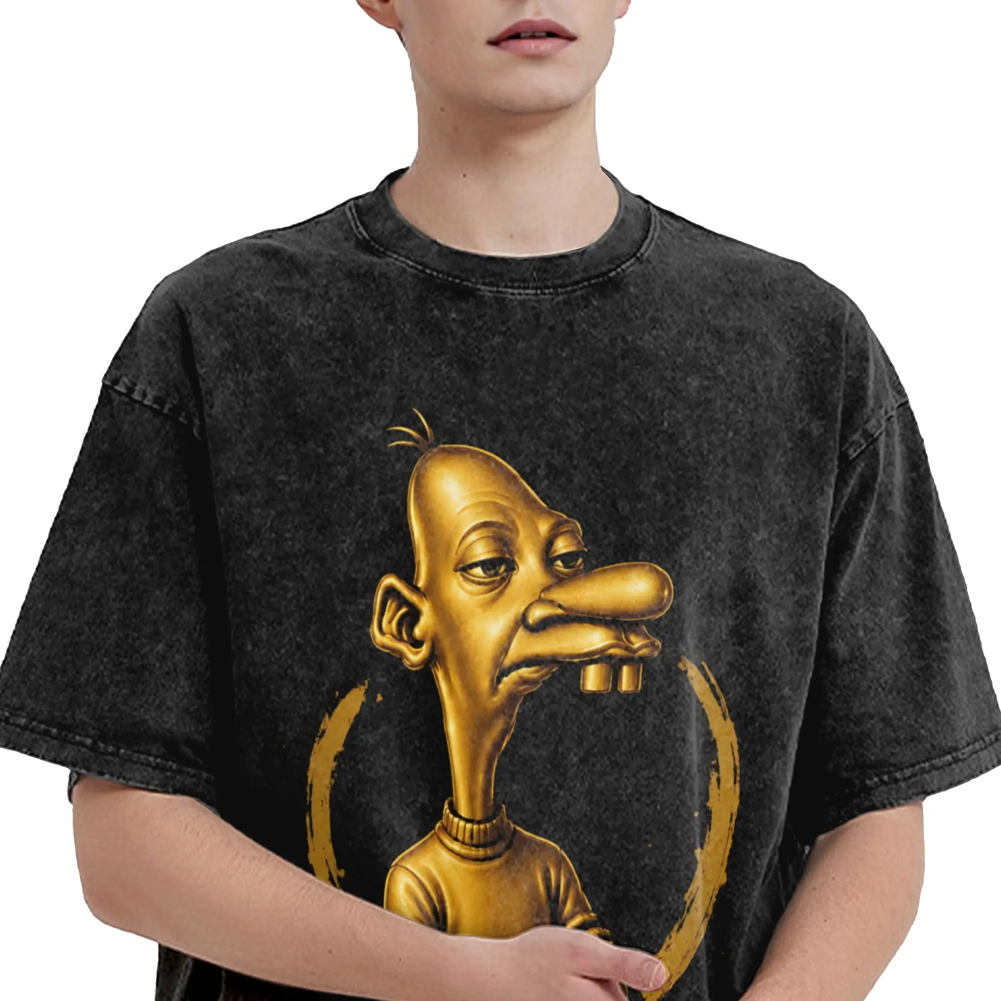Harajuku Washed Shirt Golden Neegy Meme Funny Internet Brainrot Gen Z Humor Outfit Vintage T Shirt Oversize  Streetwear