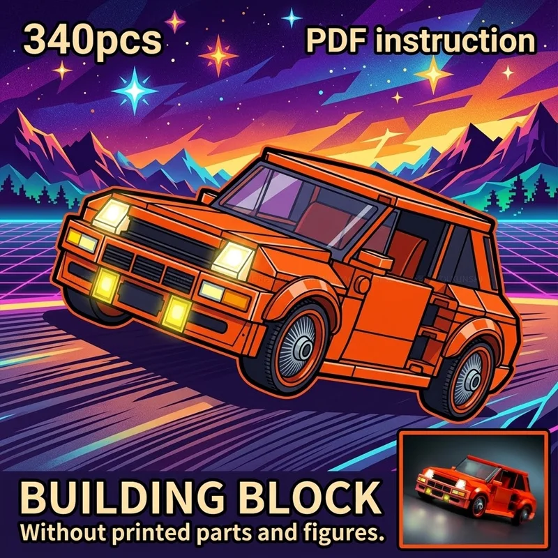 

Конструктор MOC: Классический ретро-хэтчбек 80-х годов, оранжевый раллийный автомобиль, 8-широкая гоночная модель для демонстрации, набор для взрослых коллекционеров