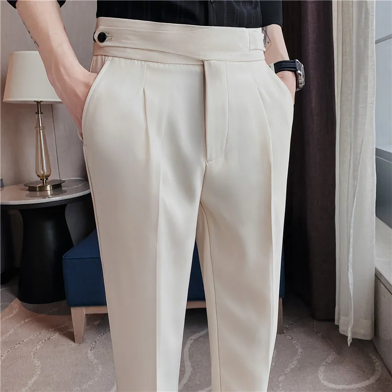 Men Summer Boutique Suits Pants Male Formal Wear Trousers Quality Men British Style Ice Silk Fabric Business Casual Suit Pants