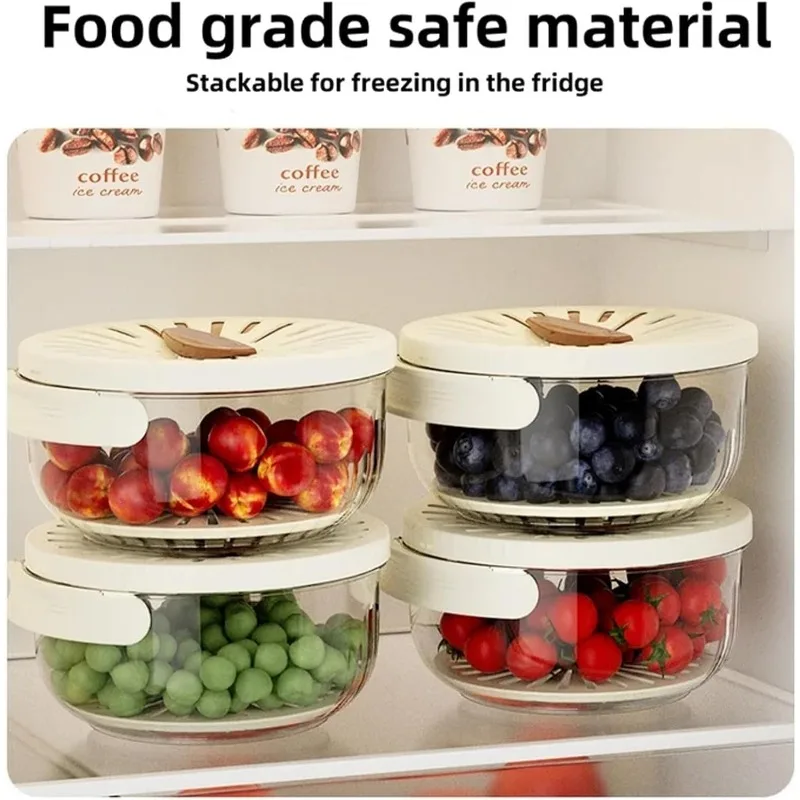 Multifunctional Draining Bowl Drainage Basket Funnel, Bilayer Collapsible Fruit Vegetable Washing Basket with Cover and Handle