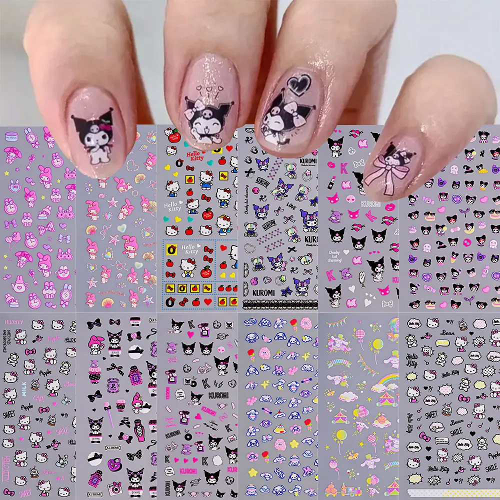 1 Stück 5D Cartoon Hallo Kitty Kuromi Nagelaufkleber Kawaii Cinnamoroll My Melody Klebeaufkleber Anime Sliders Maniküre Dekoration